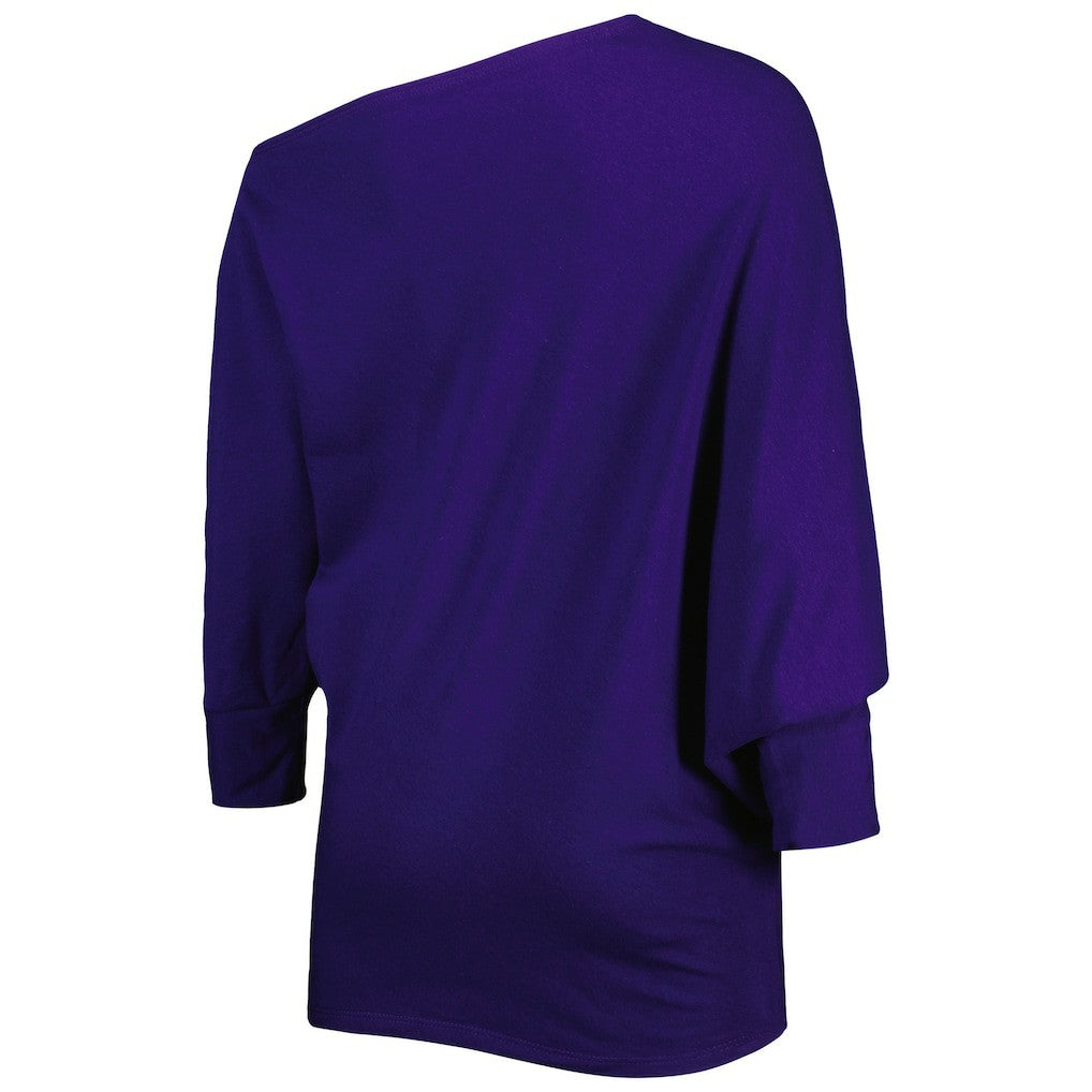 KIYA TOMLIN Women's Twisted Tri-Blend Asymmetrical 3/4-Dolman Sleeve Sweatshirt - Baltimore Ravens Sweatshirts