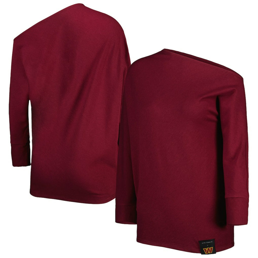 KIYA TOMLIN Women's Twisted Tri-Blend Asymmetrical 3/4-Dolman Sleeve Sweatshirt - Washington Commanders Sweatshirts