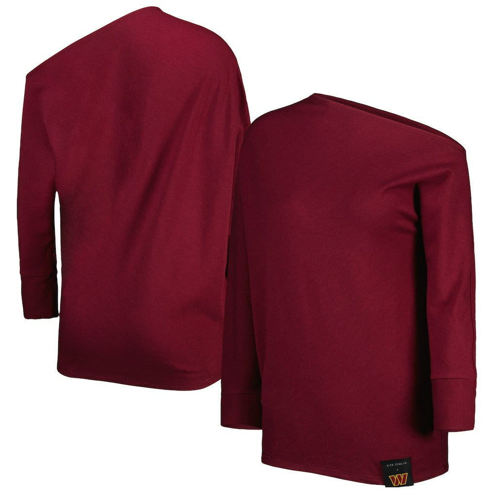 KIYA TOMLIN Women's Twisted Tri-Blend Asymmetrical 3/4-Dolman Sleeve Sweatshirt - Washington Commanders Sweatshirts