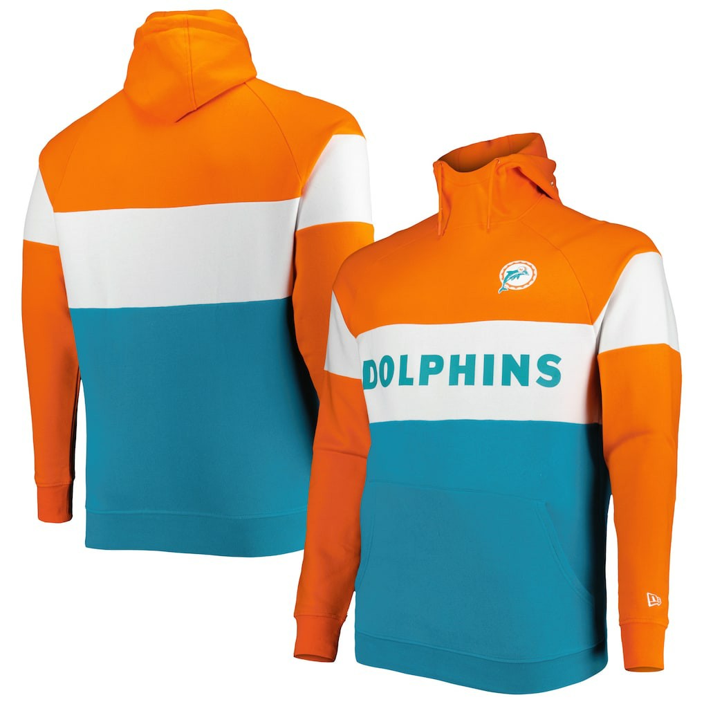 Big & Tall Throwback Colorblock Raglan Pullover Hoodie - Miami Dolphins Hoodies