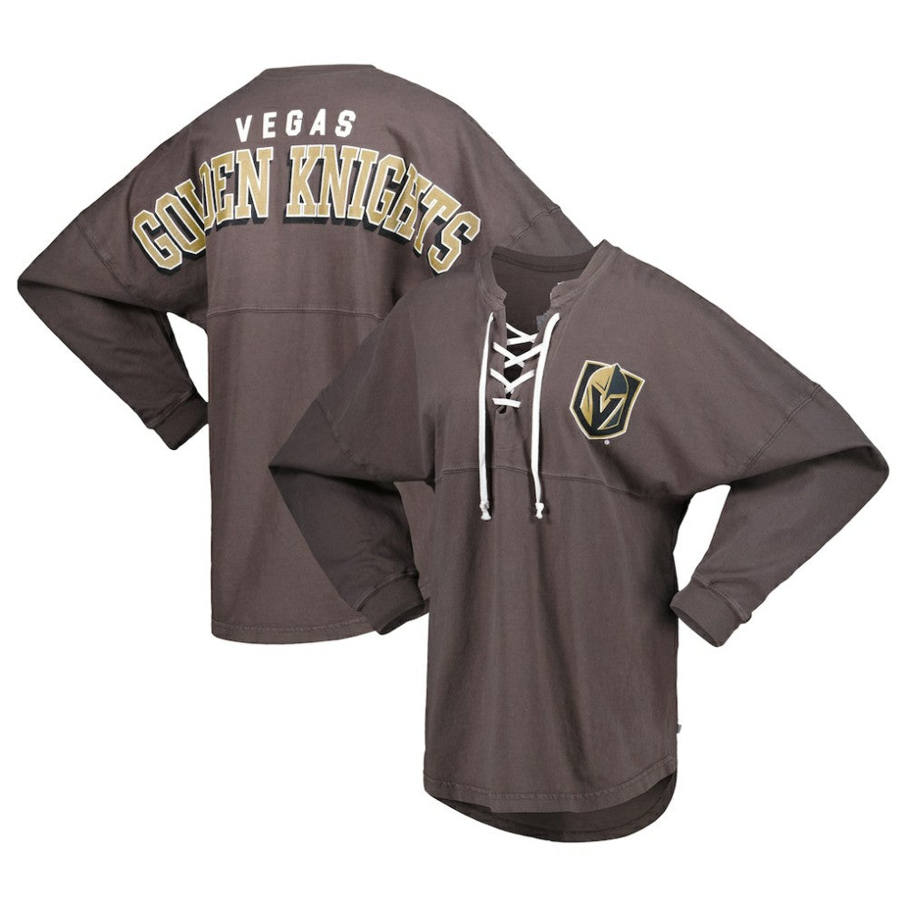 NHL Vegas Golden Knights Fanatics Women's Spirit Lace-Up V-Neck Long Sleeve Jersey T-Shirt