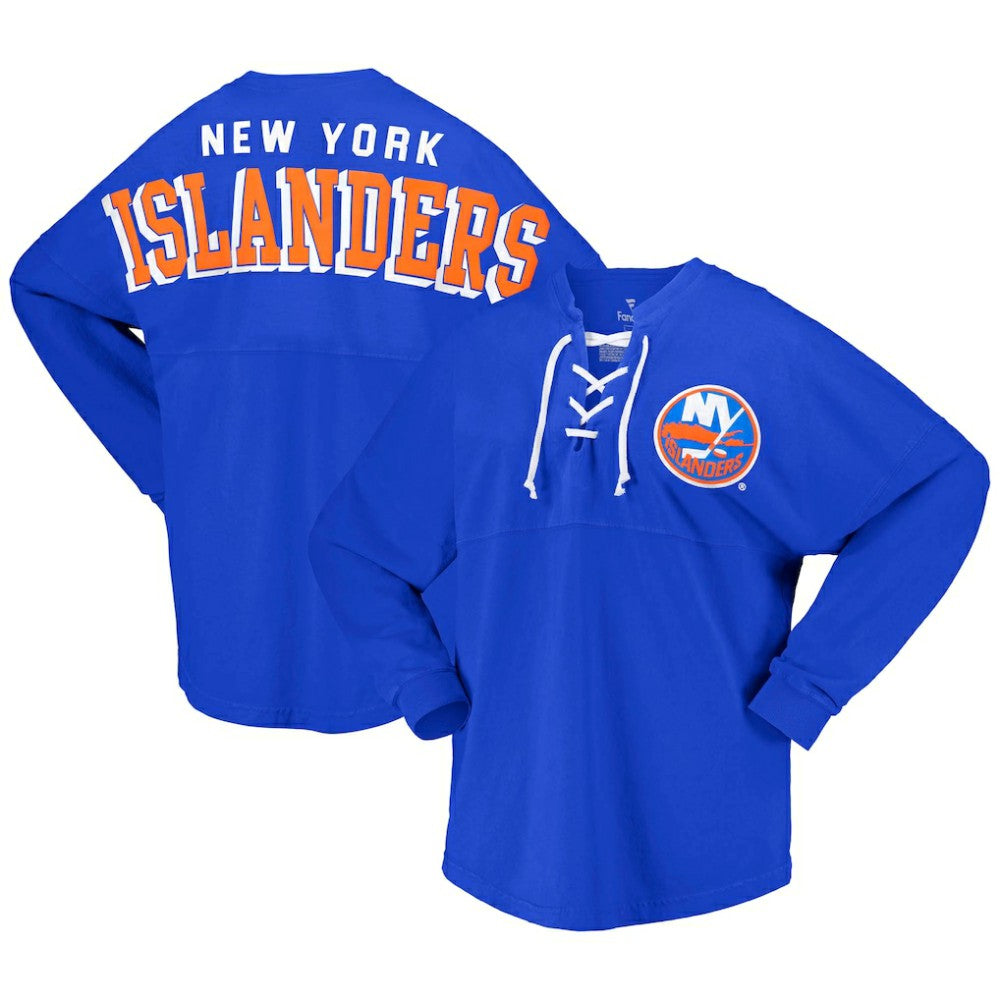 NHL New York Islanders Fanatics Women's Spirit Lace-Up V-Neck Long Sleeve Jersey T-Shirt