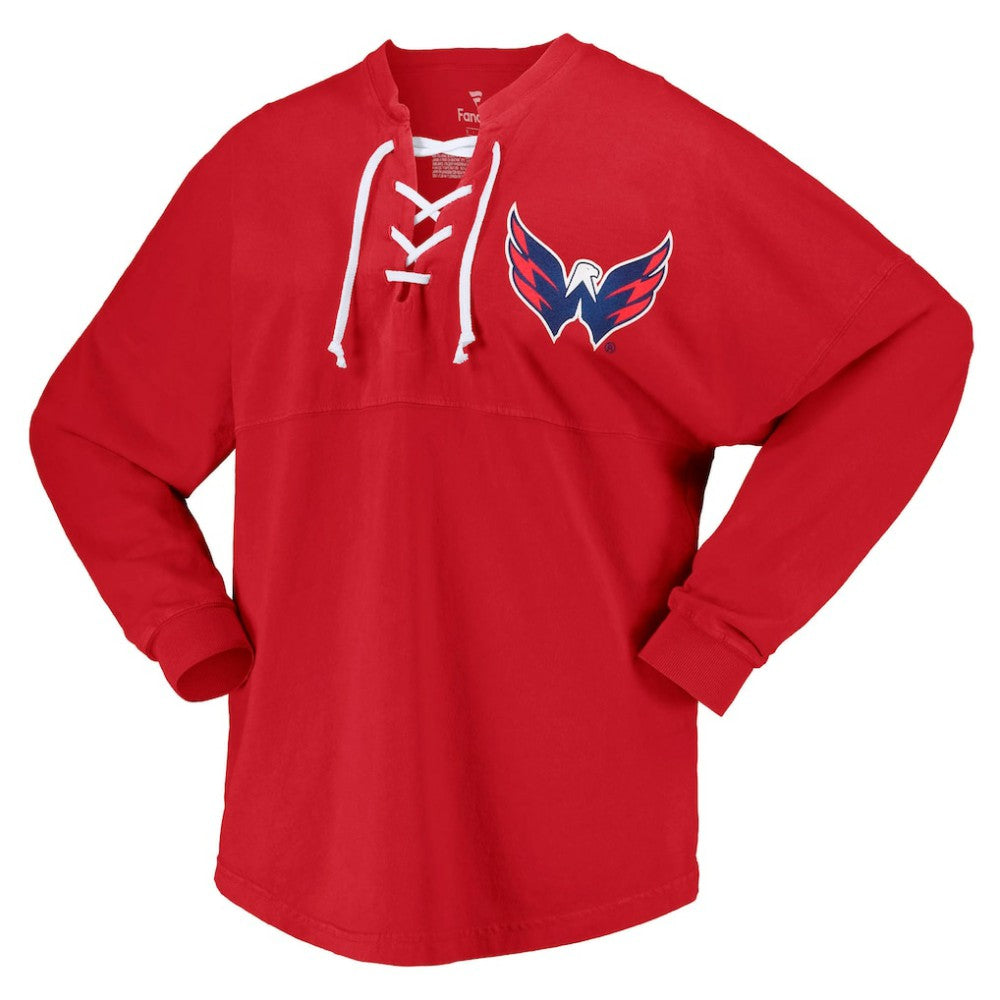 NHL Washington Capitals Fanatics Women's Spirit Lace-Up V-Neck Long Sleeve Jersey T-Shirt