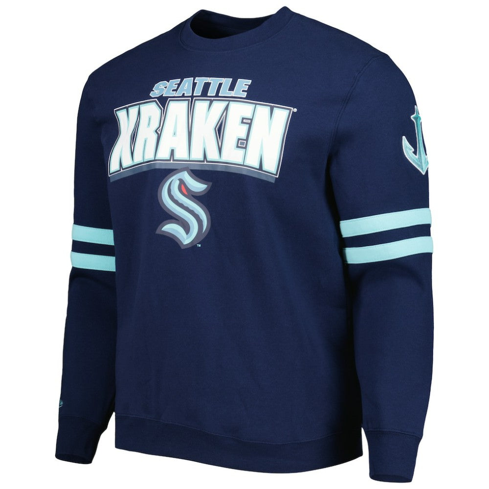 NHL Seattle Kraken Mitchell & Ness Allover Logo Pullover Sweatshirt