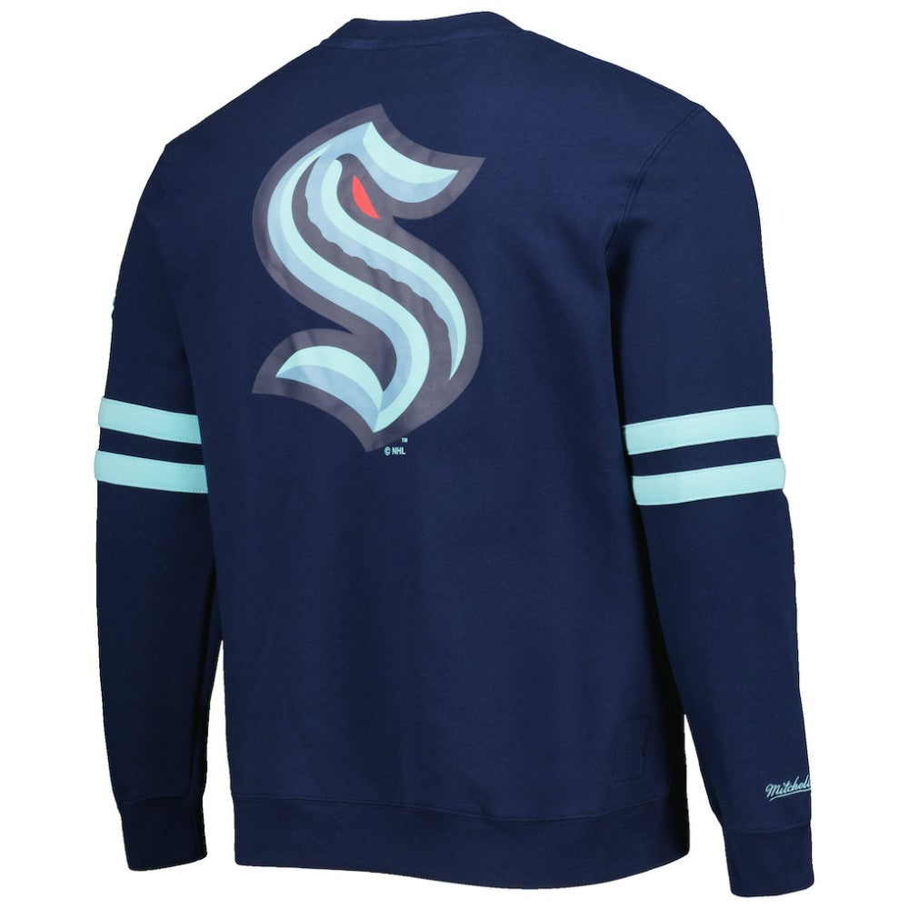 NHL Seattle Kraken Mitchell & Ness Allover Logo Pullover Sweatshirt