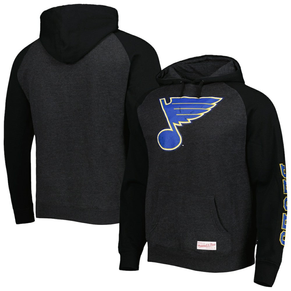 NHL St. Louis Blues Mitchell & Ness Distressed Logo Raglan Pullover Hoodie