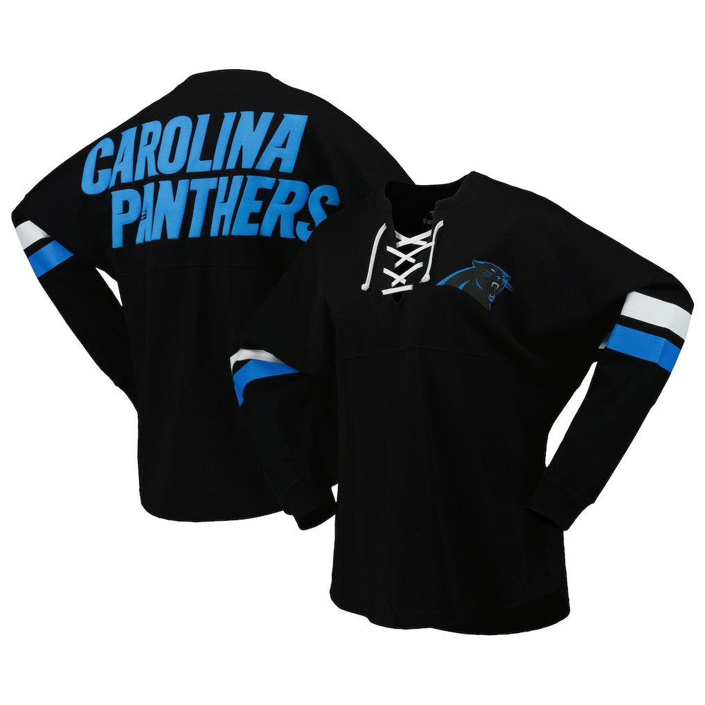 Women's Spirit Jersey Lace-Up V-Neck Long Sleeve T-Shirt - Carolina Panthers T-shirts