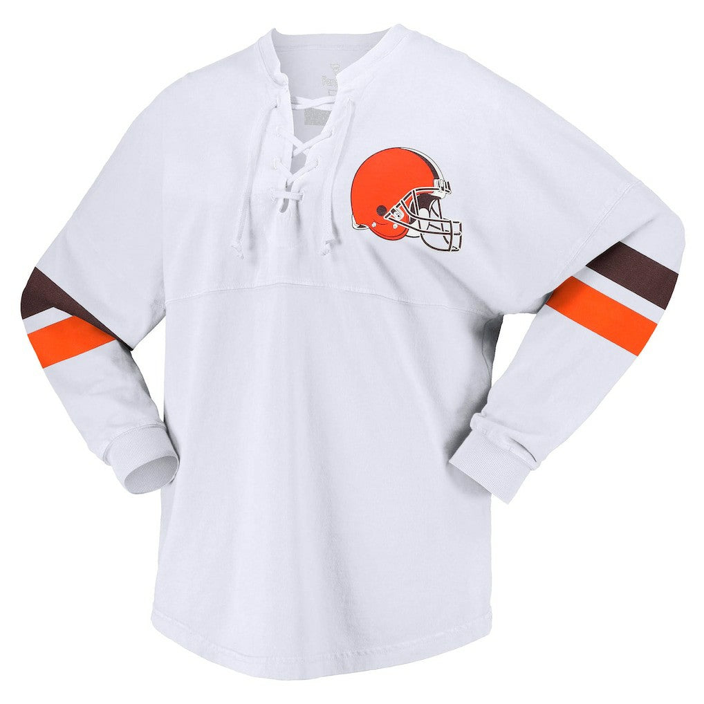 Women's Spirit Jersey Lace-Up V-Neck Long Sleeve T-Shirt - Cleveland Browns T-shirts
