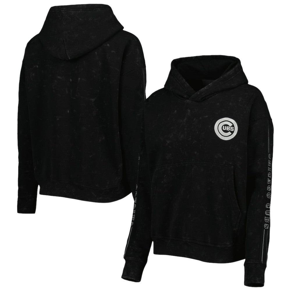 Black Chicago Cubs The Wild Collective Women's Marble Pullover Hoodie