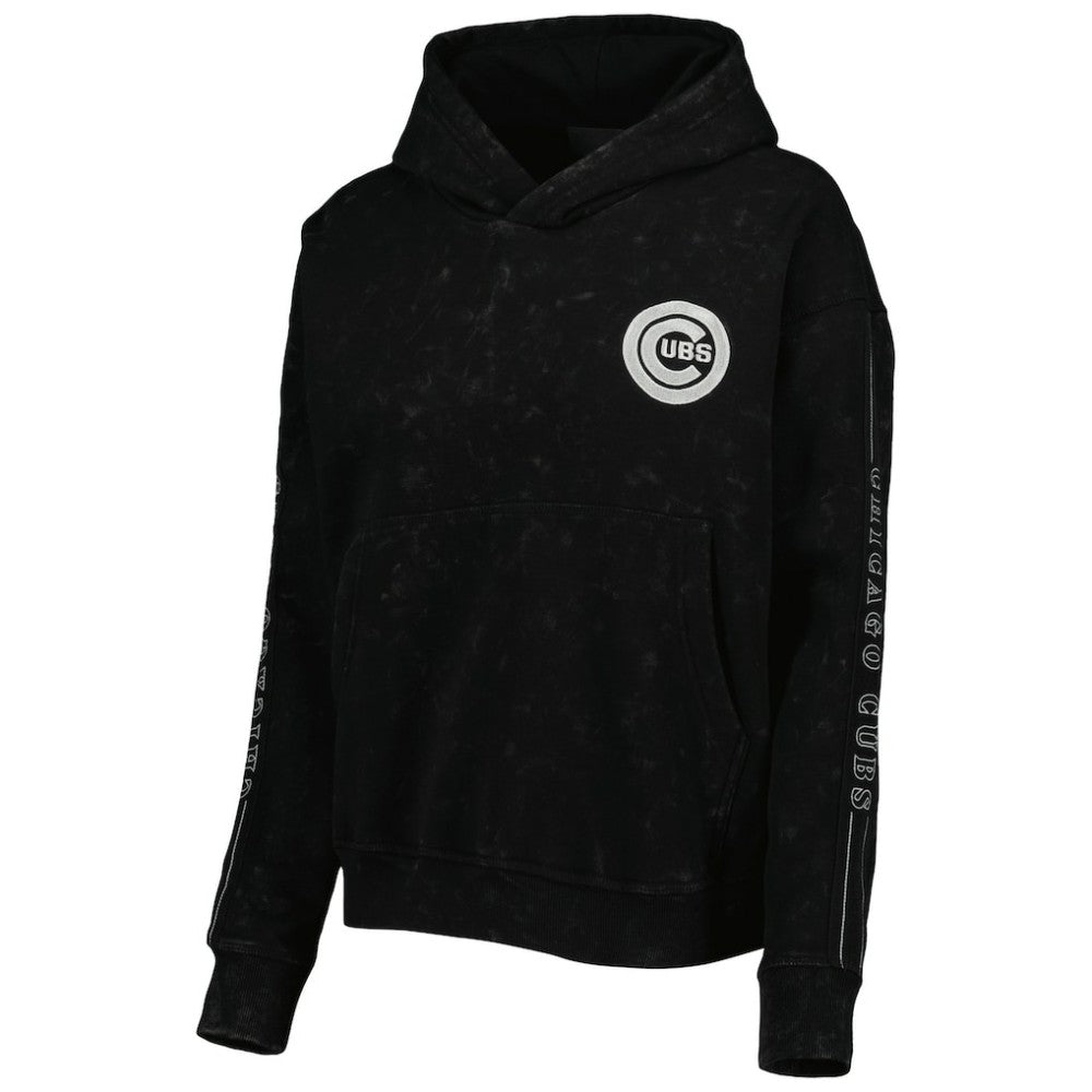 Black Chicago Cubs The Wild Collective Women's Marble Pullover Hoodie