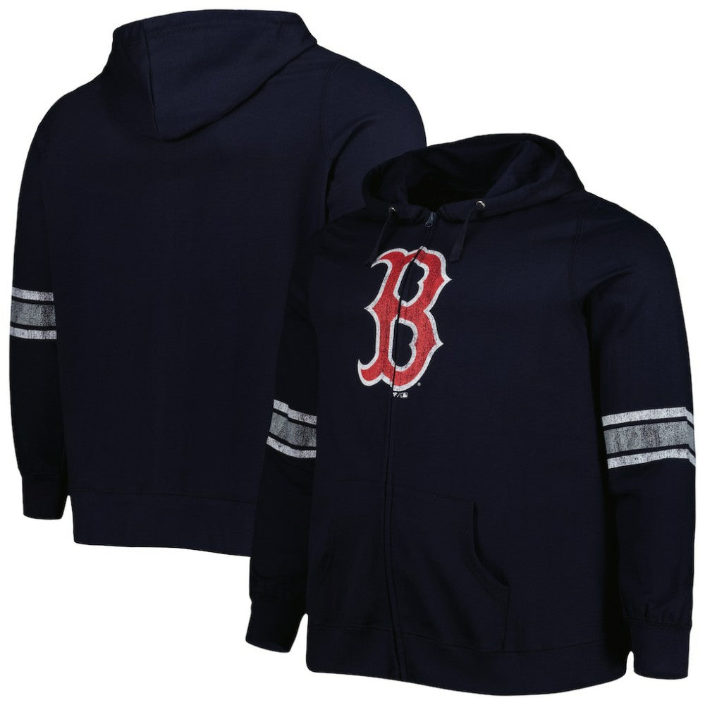 Navy/Heather Gray Boston Red Sox Women's Plus Size Front Logo Full-Zip Hoodie