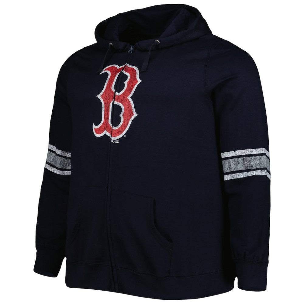 Navy/Heather Gray Boston Red Sox Women's Plus Size Front Logo Full-Zip Hoodie