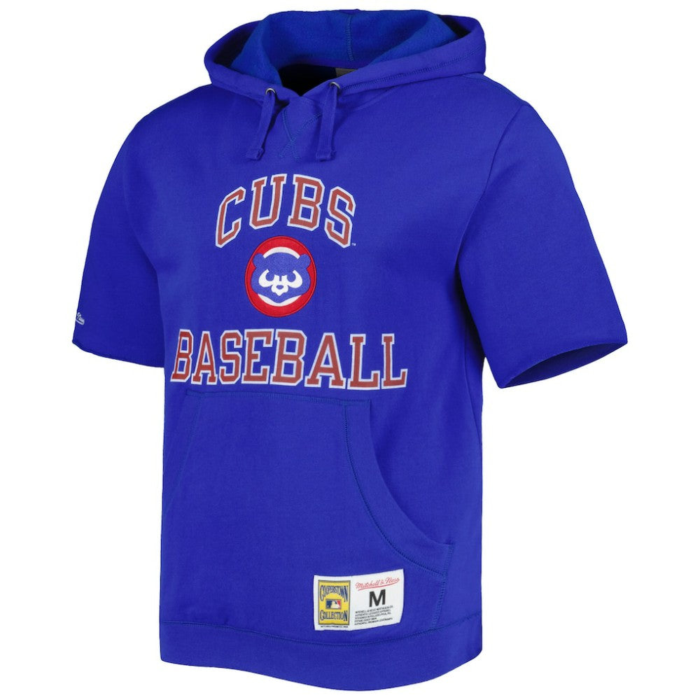 Royal Chicago Cubs Mitchell & Ness Cooperstown Collection Washed Fleece Pullover Short Sleeve Hoodie