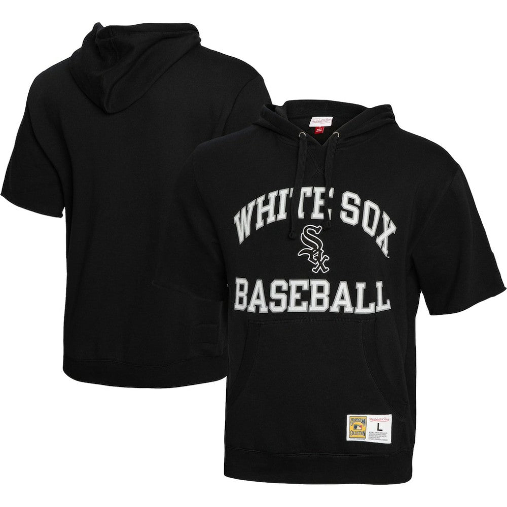 Black Chicago White Sox Mitchell & Ness Cooperstown Collection Washed Fleece Pullover Short Sleeve Hoodie