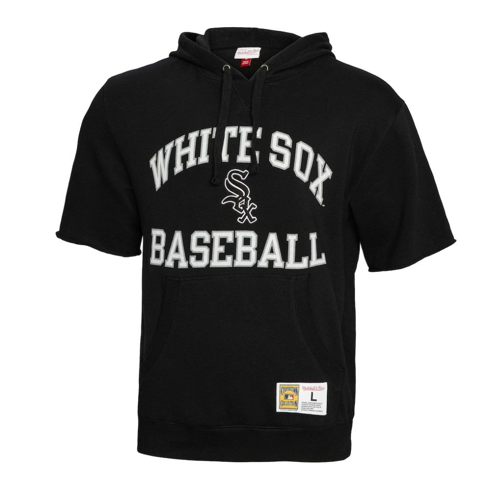 Black Chicago White Sox Mitchell & Ness Cooperstown Collection Washed Fleece Pullover Short Sleeve Hoodie