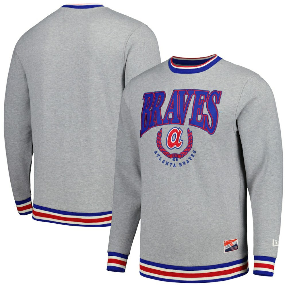 Heather Gray Atlanta Braves New Era Throwback Classic Pullover Sweatshirt