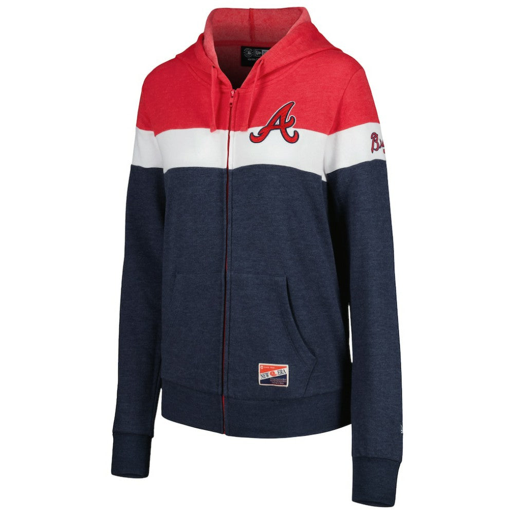 Heather Navy Atlanta Braves New Era Women's Colorblock Full-Zip Hoodie Jacket