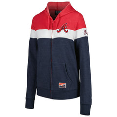 Heather Navy Atlanta Braves New Era Women's Colorblock Full-Zip Hoodie Jacket