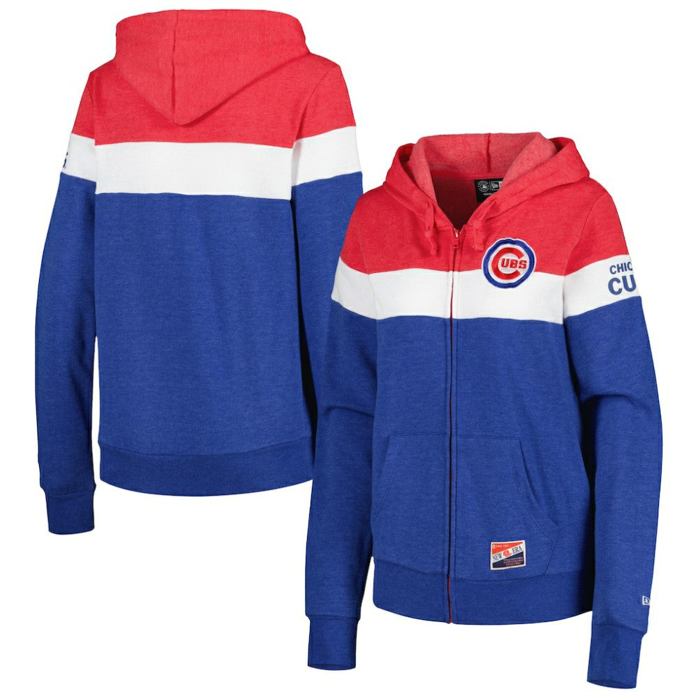Heather Royal Chicago Cubs New Era Women's Colorblock Full-Zip Hoodie Jacket