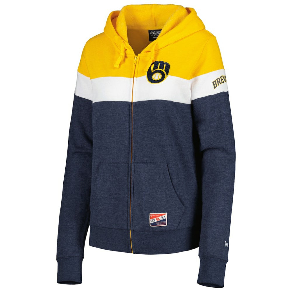 Heather Navy Milwaukee Brewers New Era Women's Colorblock Full-Zip Hoodie Jacket