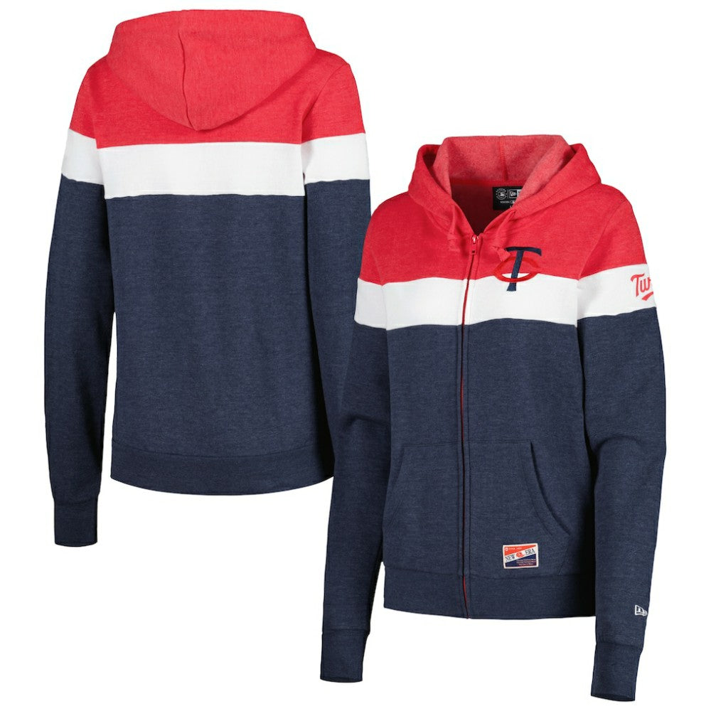 Heather Navy Minnesota Twins New Era Women's Colorblock Full-Zip Hoodie Jacket