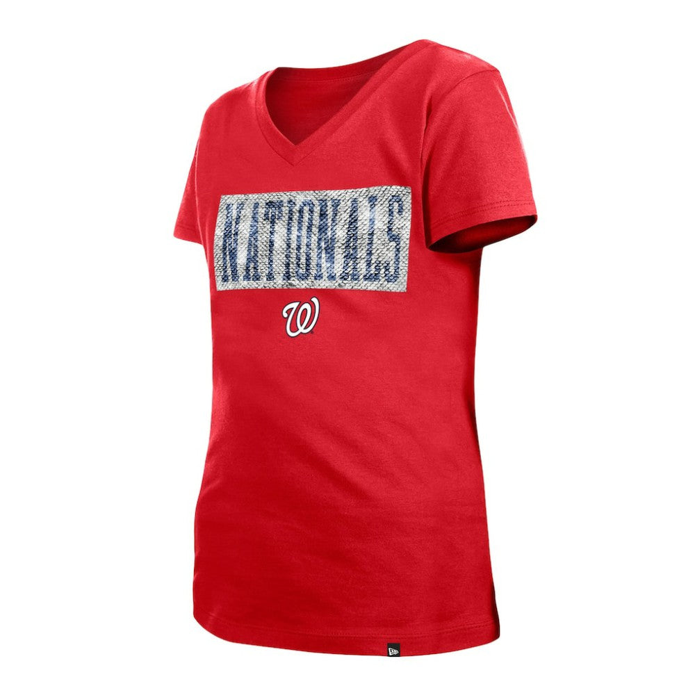 Red Washington Nationals New Era Girls Youth Flip Sequin Team V-Neck T-Shirt