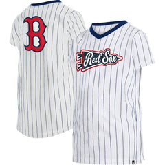 White Boston Red Sox New Era Girls Youth Pinstripe V-Neck T-Shirt