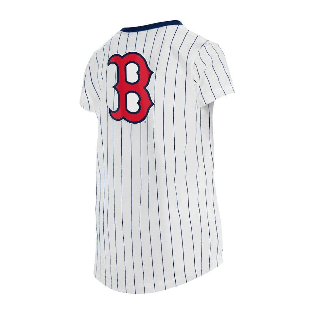 White Boston Red Sox New Era Girls Youth Pinstripe V-Neck T-Shirt