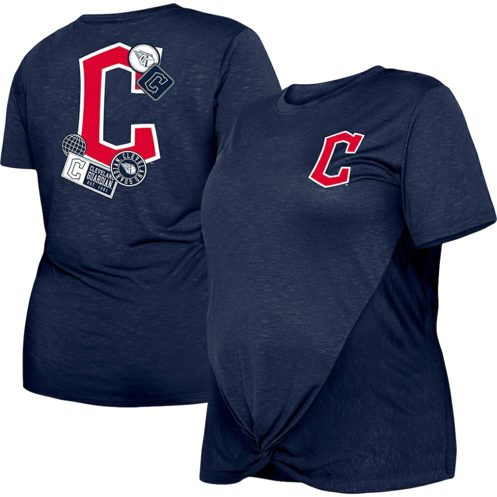 Navy Cleveland Guardians New Era Women's Plus Size Two-Hit Front Knot T-Shirt