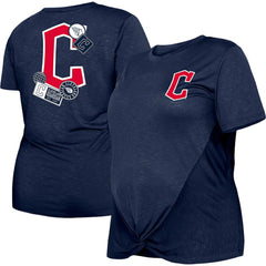 Navy Cleveland Guardians New Era Women's Plus Size Two-Hit Front Knot T-Shirt