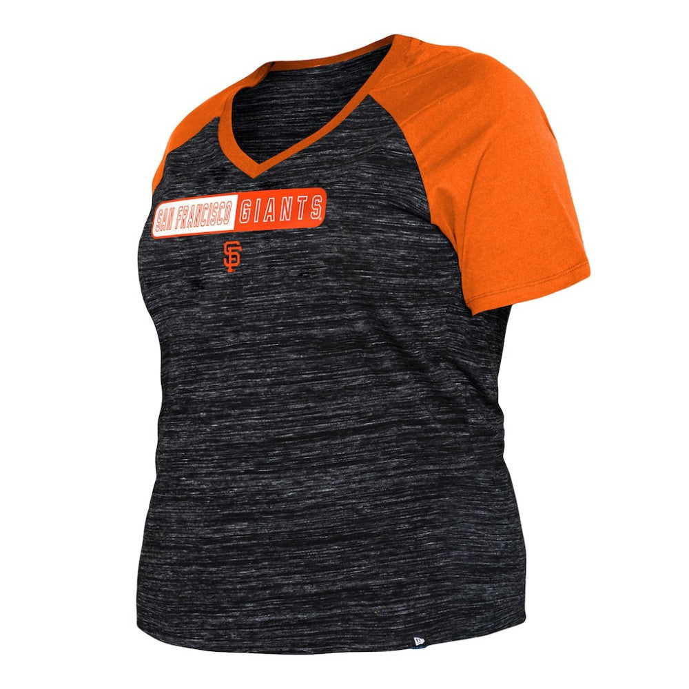 Black San Francisco Giants New Era Women's Plus Size Space Dye Raglan V-Neck T-Shirt