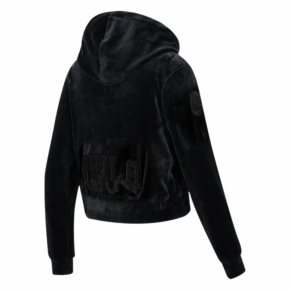 Philadelphia 76ers Pro Standard Women's Triple Black Velour Full-Zip Hoodie discount
