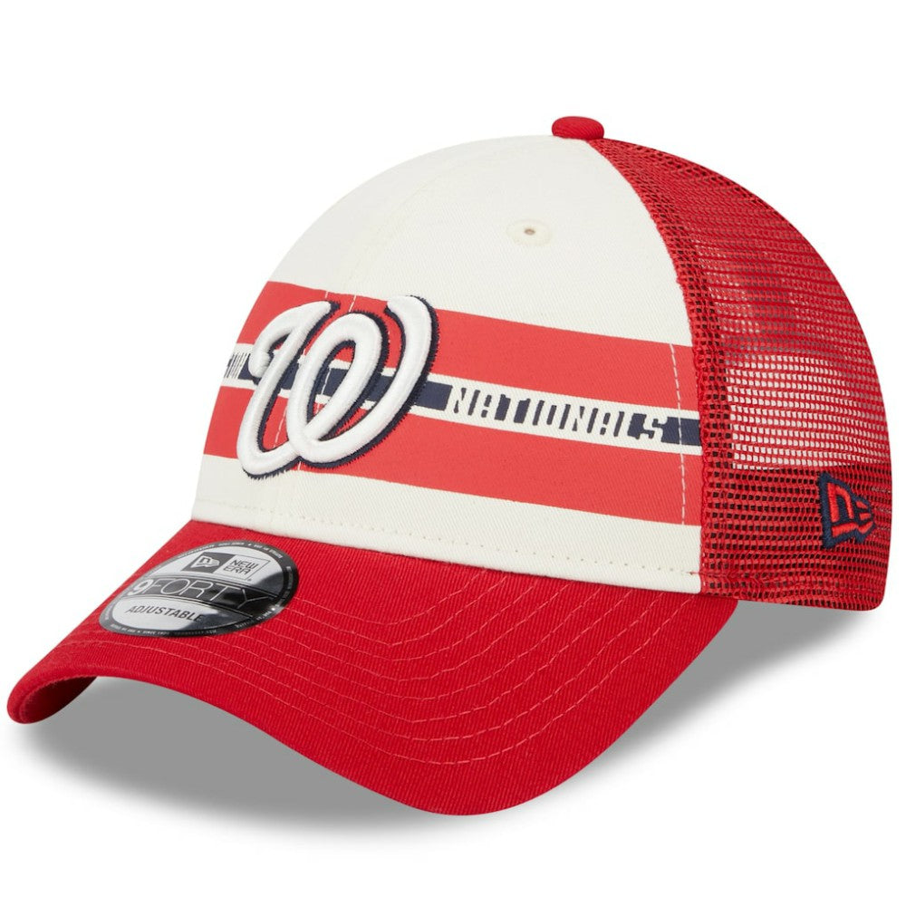 White/Red Washington Nationals New Era Team Stripe Trucker 9FORTY Snapback Hat