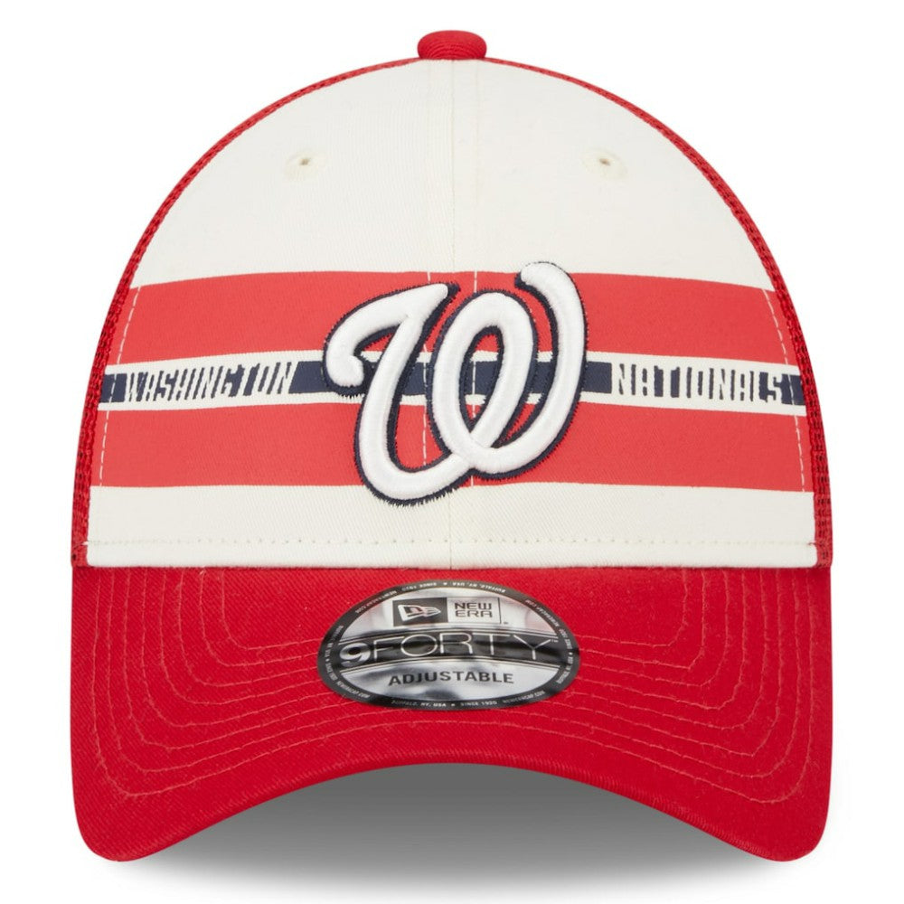 White/Red Washington Nationals New Era Team Stripe Trucker 9FORTY Snapback Hat