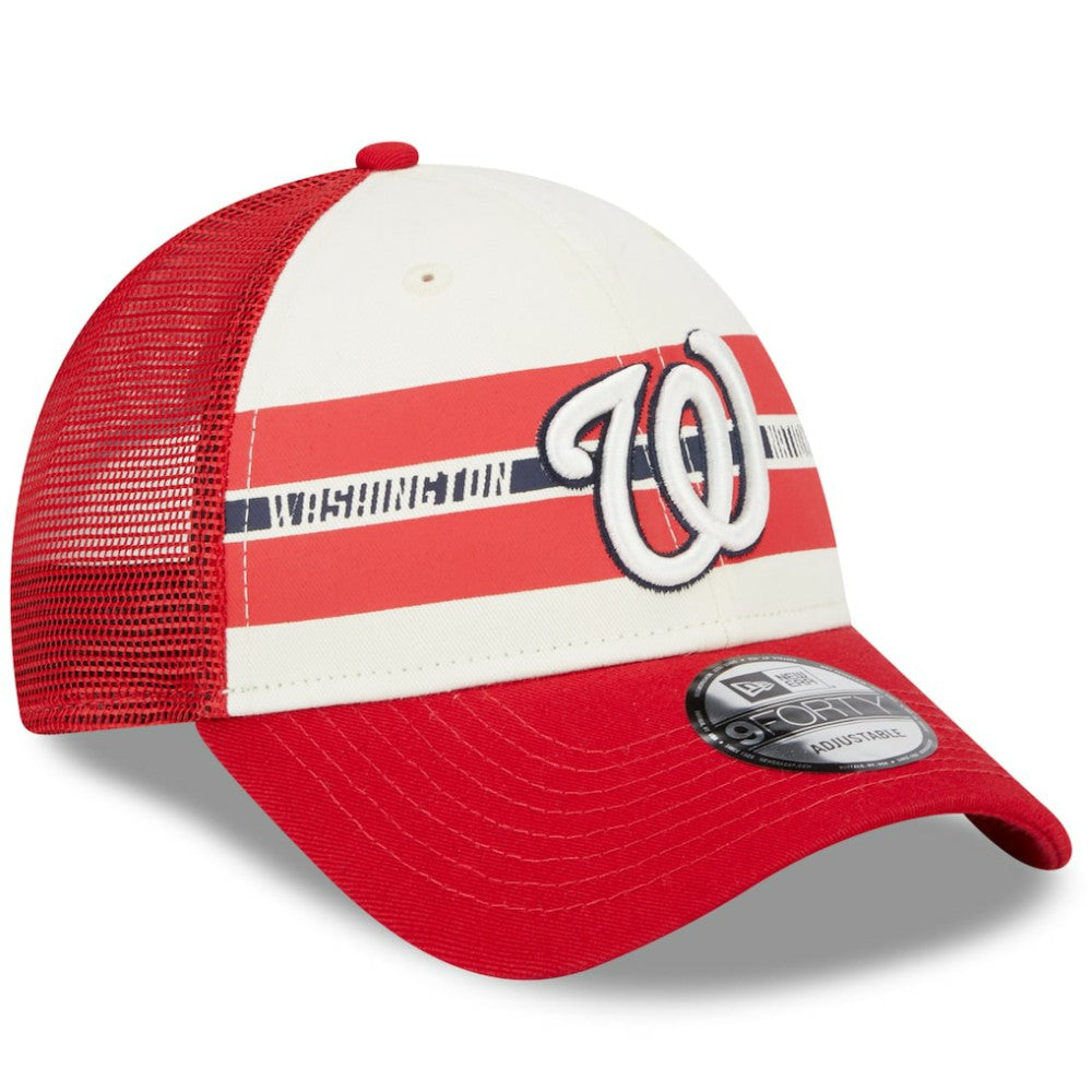 White/Red Washington Nationals New Era Team Stripe Trucker 9FORTY Snapback Hat
