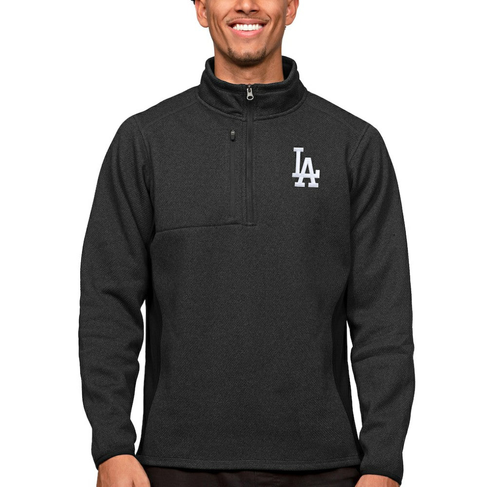 Heathered Black Los Angeles Dodgers Antigua Course Quarter-Zip Pullover Top