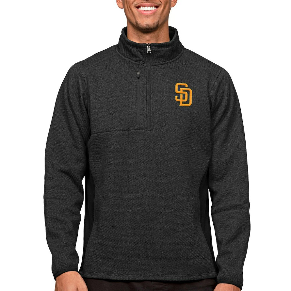 Heathered Black San Diego Padres Antigua Course Quarter-Zip Pullover Top