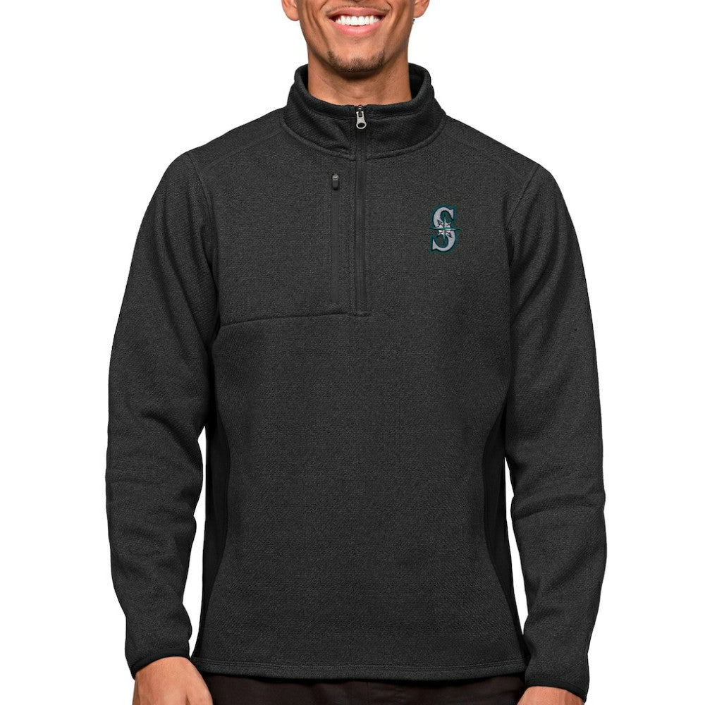 Heathered Black Seattle Mariners Antigua Course Quarter-Zip Pullover Top