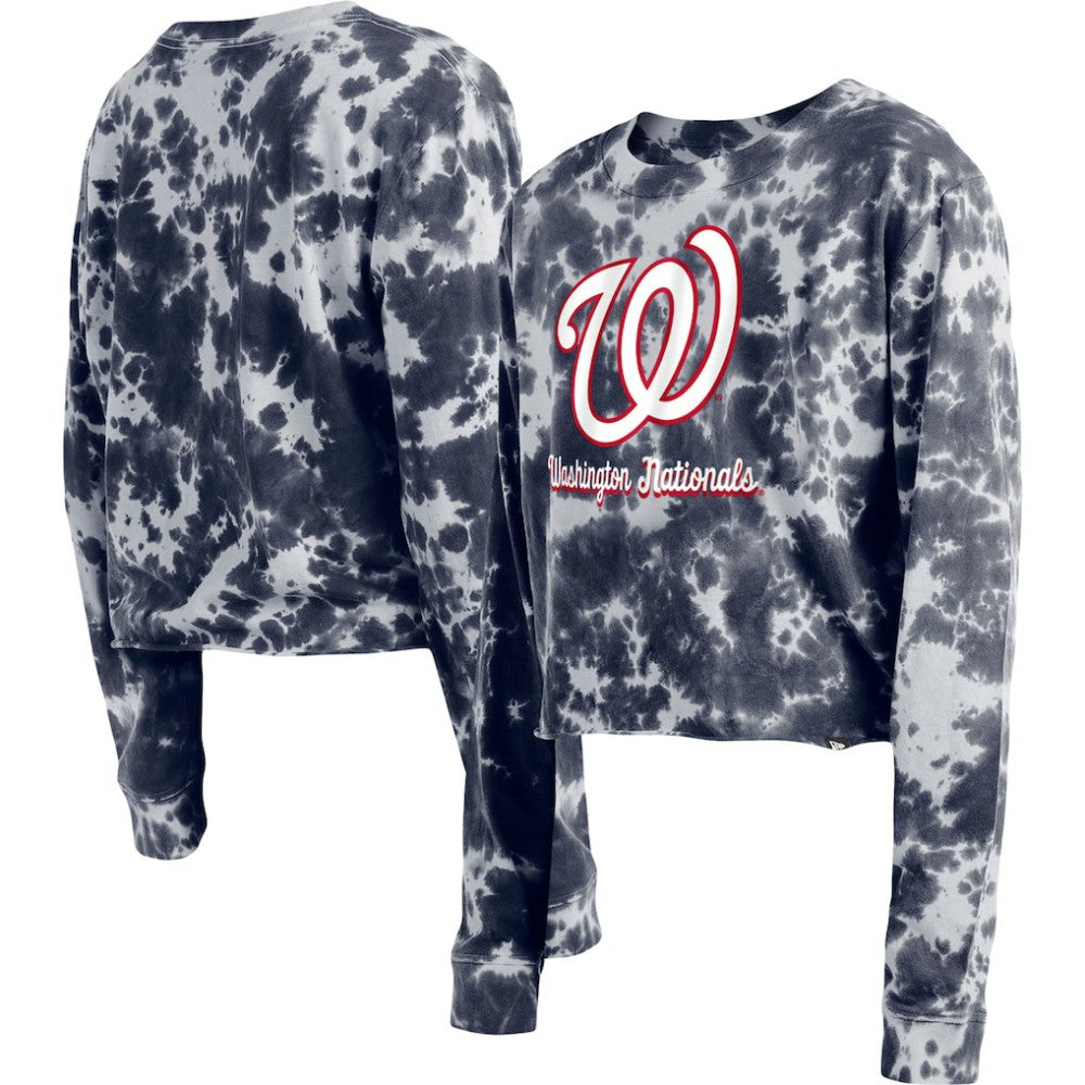 Navy Washington Nationals New Era Women's Tie-Dye Cropped Long Sleeve T-Shirt