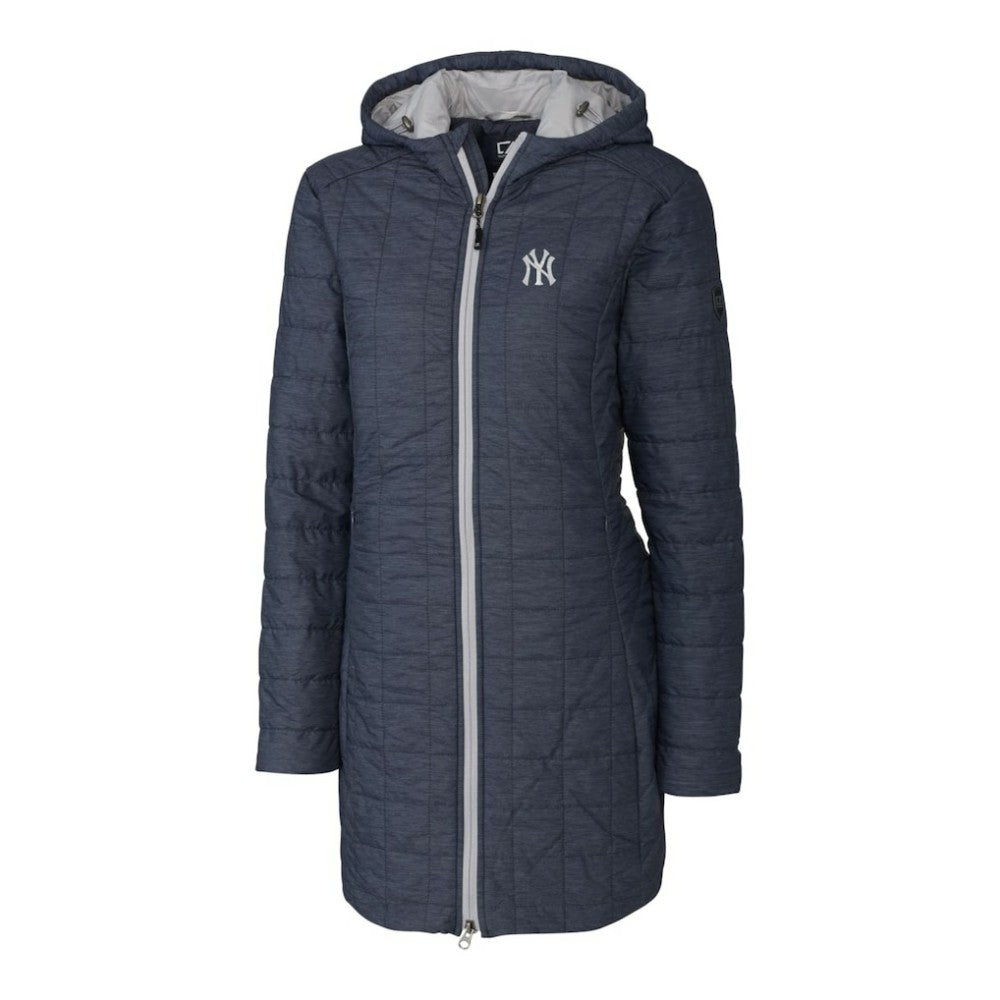 Heathered Navy New York Yankees Cutter & Buck Women's Rainier Primaloft Eco Full-Zip Hoodie Long Coat