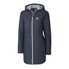 Heathered Navy New York Yankees Cutter & Buck Women's Rainier Primaloft Eco Full-Zip Hoodie Long Coat