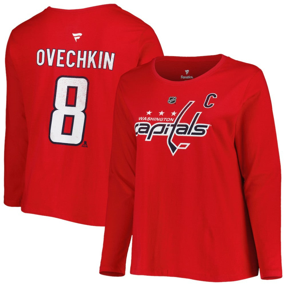 NHL Washington Capitals Profile Women's Plus Size Distressed Printed Name & Number Long Sleeve T-Shirt