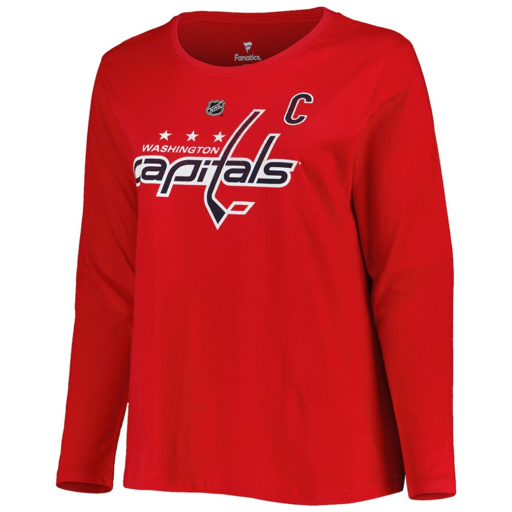 NHL Washington Capitals Profile Women's Plus Size Distressed Printed Name & Number Long Sleeve T-Shirt