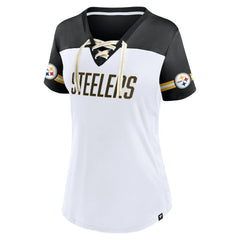 Women's Dueling Slant V-Neck Lace-Up T-Shirt - Pittsburgh Steelers T-shirts