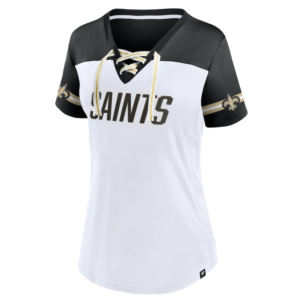 Women's Dueling Slant V-Neck Lace-Up T-Shirt - New Orleans Saints T-shirts