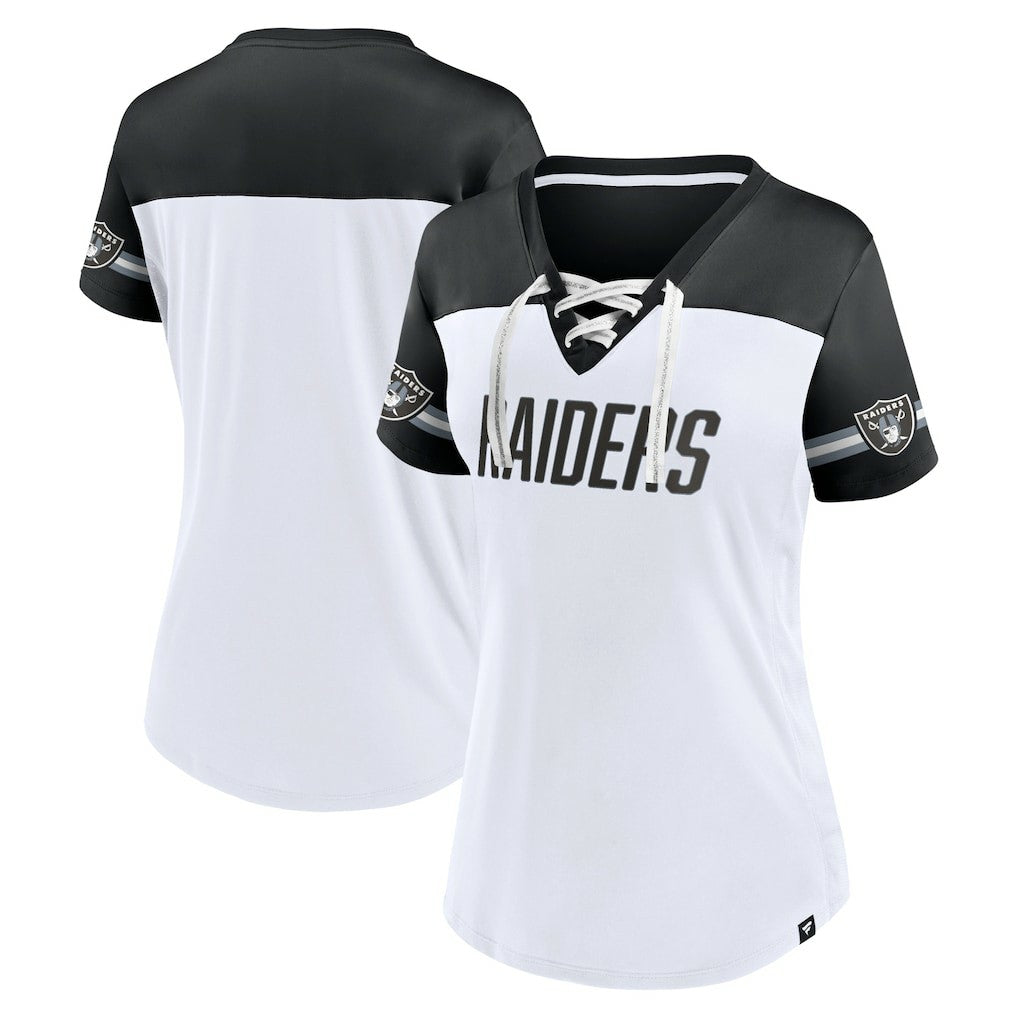 Women's Dueling Slant V-Neck Lace-Up T-Shirt - Las Vegas Raiders T-shirts