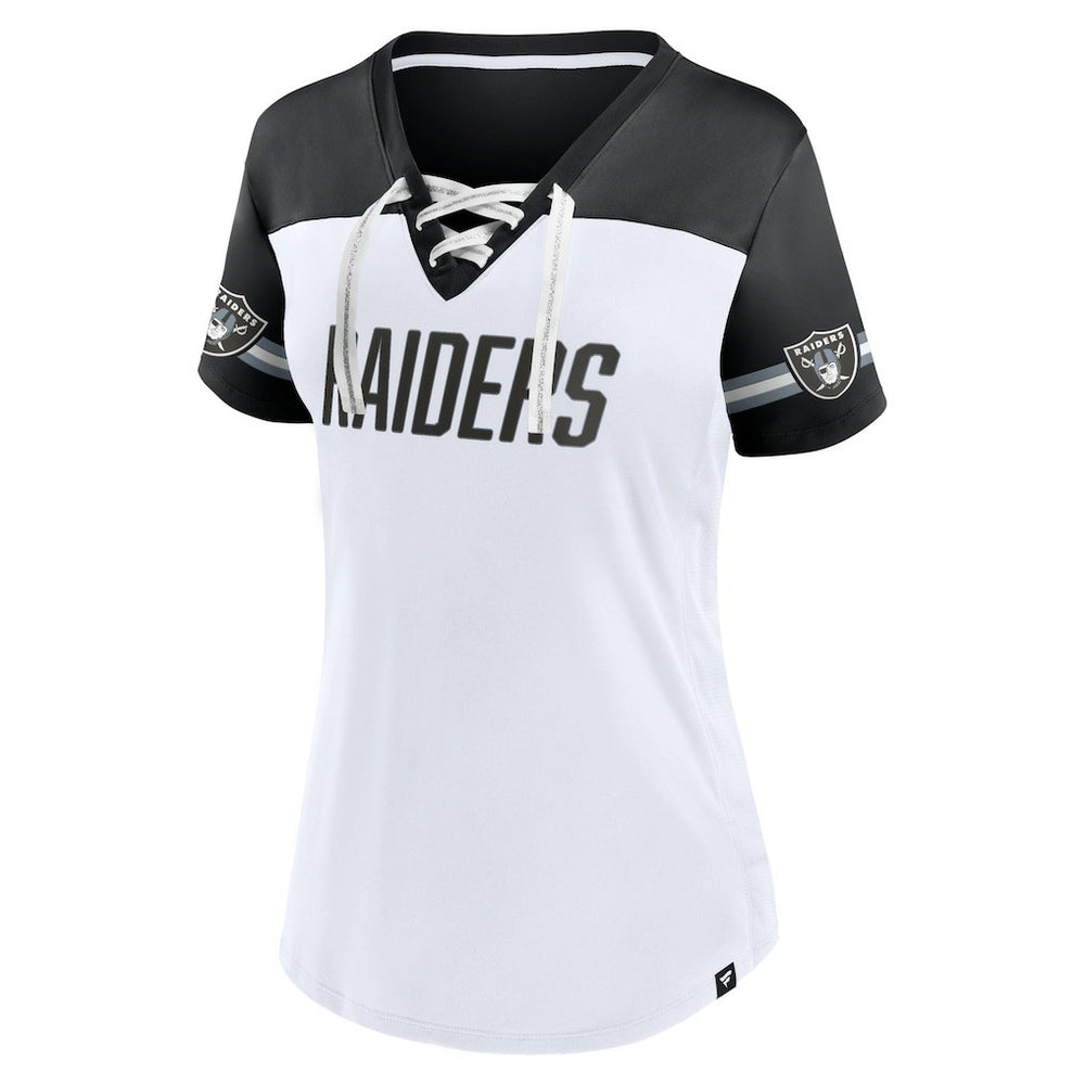 Women's Dueling Slant V-Neck Lace-Up T-Shirt - Las Vegas Raiders T-shirts