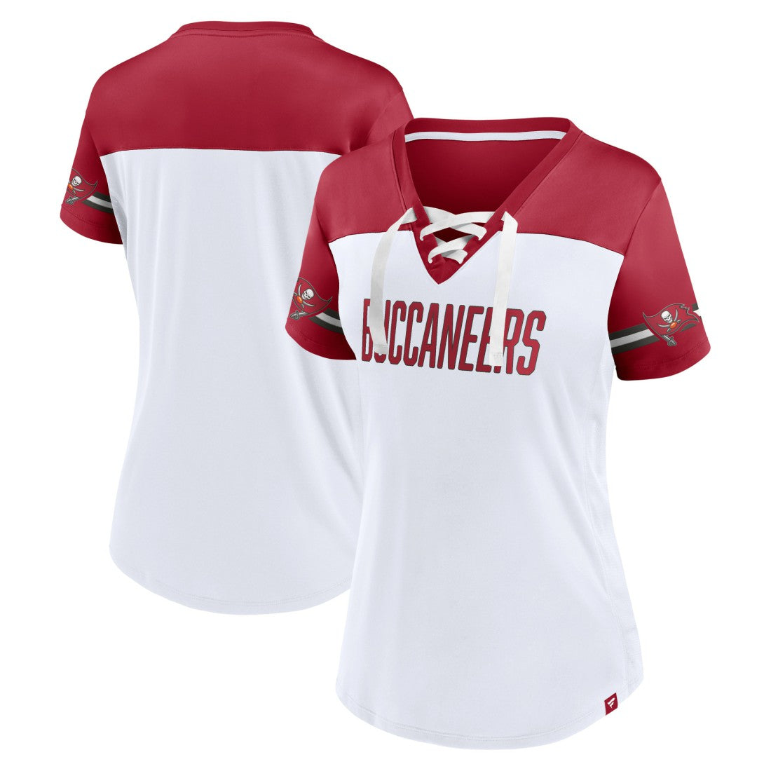 Women's Dueling Slant V-Neck Lace-Up T-Shirt - Tampa Bay Buccaneers T-shirts