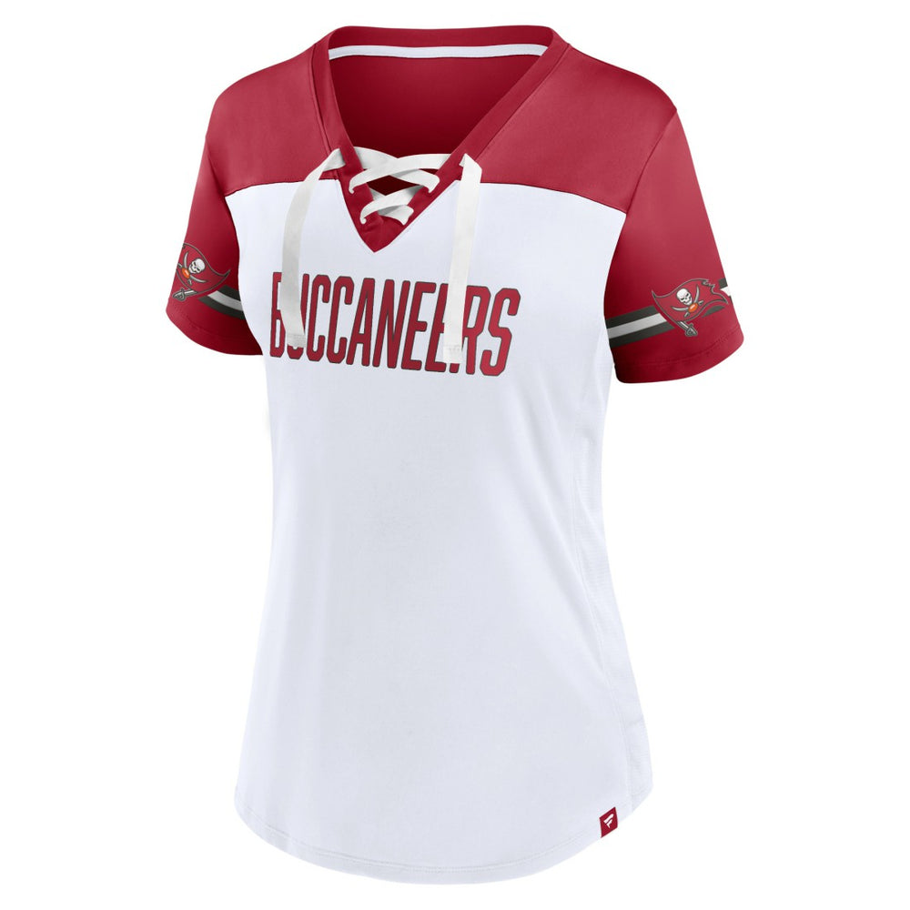 Women's Dueling Slant V-Neck Lace-Up T-Shirt - Tampa Bay Buccaneers T-shirts