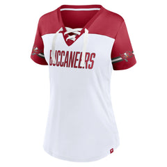 Women's Dueling Slant V-Neck Lace-Up T-Shirt - Tampa Bay Buccaneers T-shirts